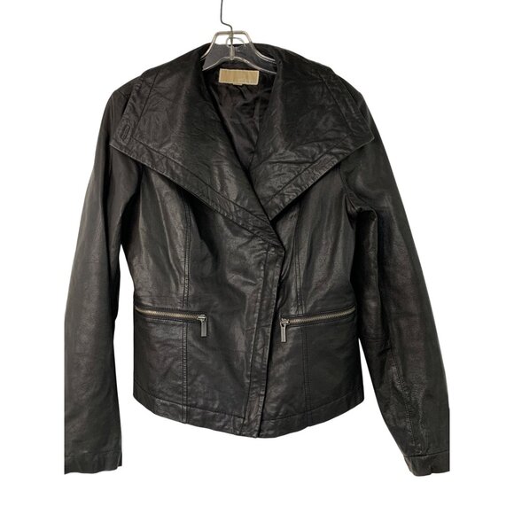 Michael Kors Womens Black Buttery Leather Asymmetric Zip Jacket M RII10589 EUC - Picture 10 of 11